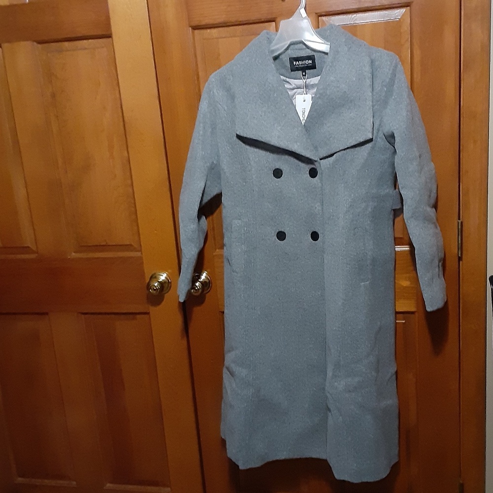 Double Breasted Wool/Polyester  Blend Lined Maxi Pea Coat